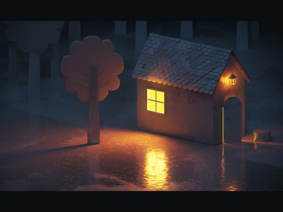 Cabin in the Woods 3d 3ds max cabin cgi illustration rain render stylised test vray woods