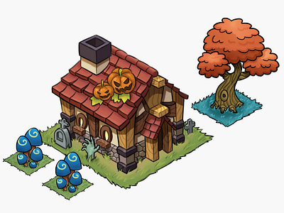 Isometric Witch House concept art game art house illustration isometric pumpkin witch