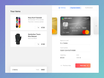 Credit card checkout - DailyUI 002 cart checkout creditcard dailyui dailyui002 design form gloves pay paying payment shop shopping shopping cart snowboard webdesign