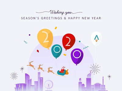 Christmas and new year's illustration 2020 balloons celebration christmas fireworks greetings indonesia new year singapore wishes