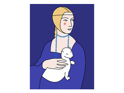 Lady with an Ermine animal care ermine flat illustration flatdesign illustration leonardo da vinci portrait renaissance