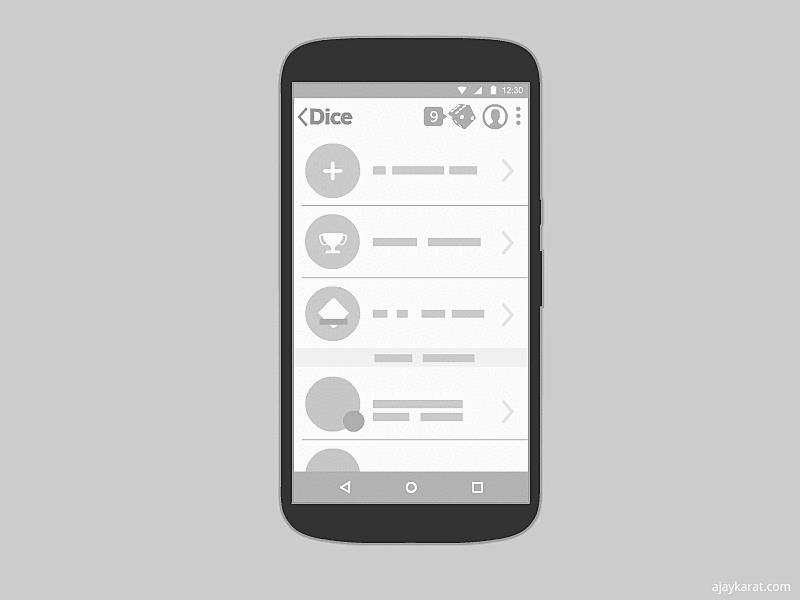 Dice with Buddies - Player Interaction animation games low fidelity mobile ux wireframe