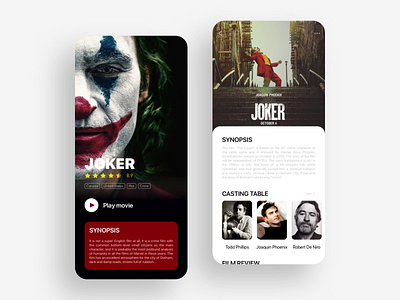 Movie Interface app artwork batman black bold cinema clown dark design face film ios joker mobile app movie movie app movie art typography ui ux