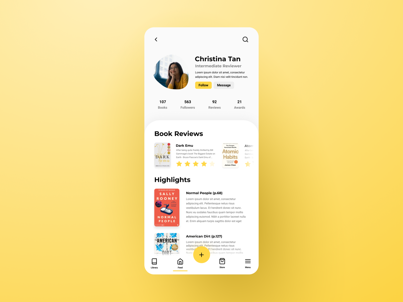 Profile Page Reading App by David de Jong on Dribbble