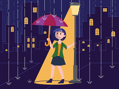 Raining Scene animation design flat illustration vector