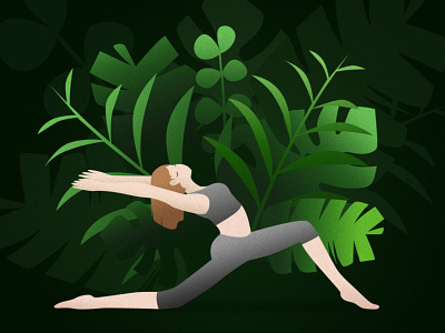 Yoga in forest design girl illustration