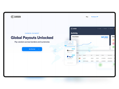 Carbon Payment system app design landing page design ui ux web website