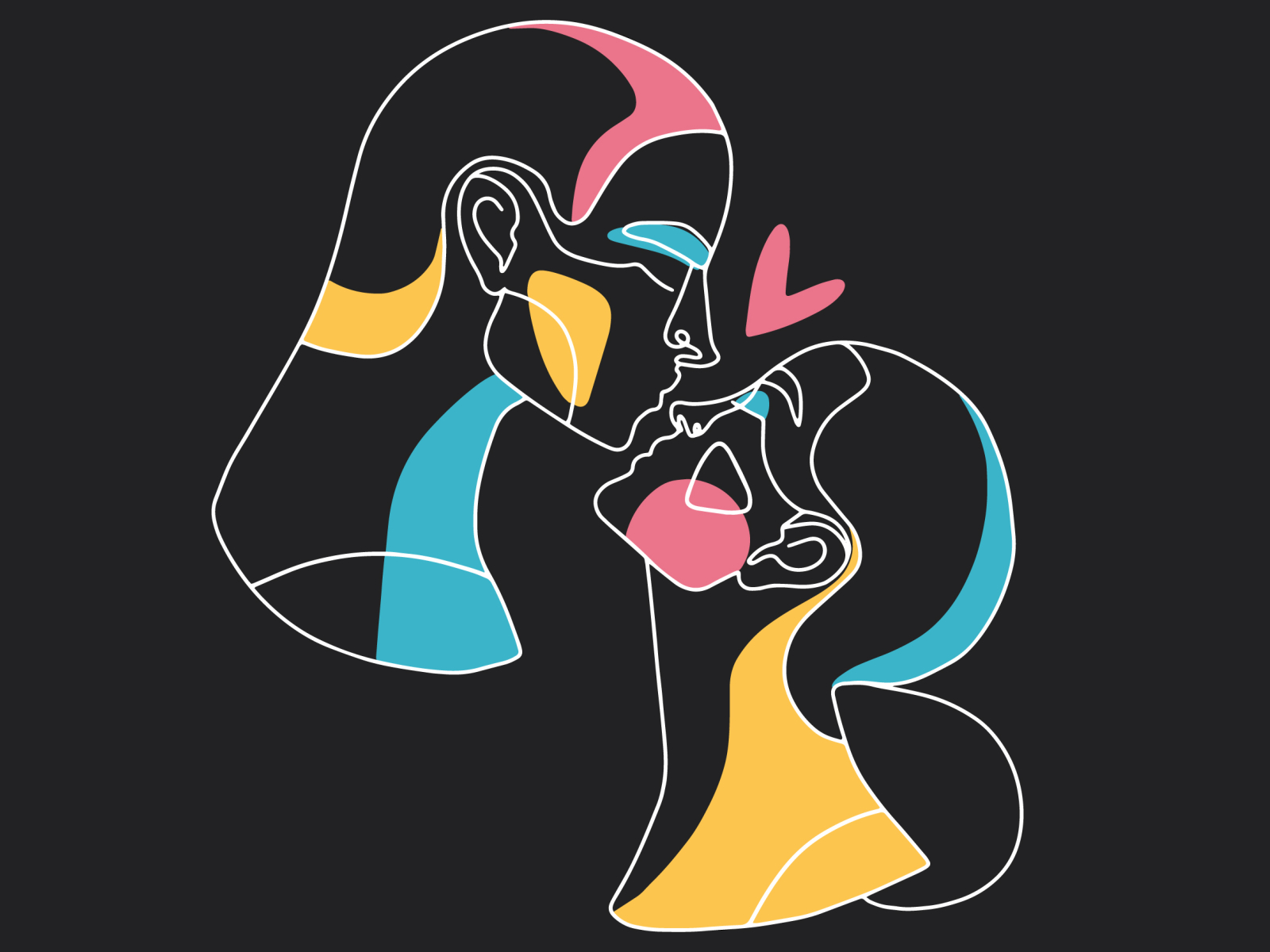 KISS adobe illustrator character couples design flat girl illustration kiss line art love vector