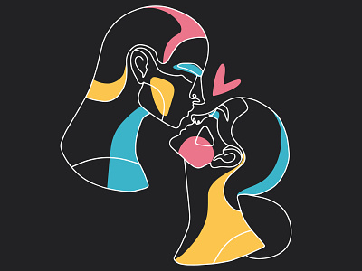 KISS adobe illustrator character couples design flat girl illustration kiss line art love vector