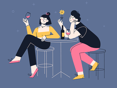 perfect date character couple date design flat illustration love procreate vector wine woman