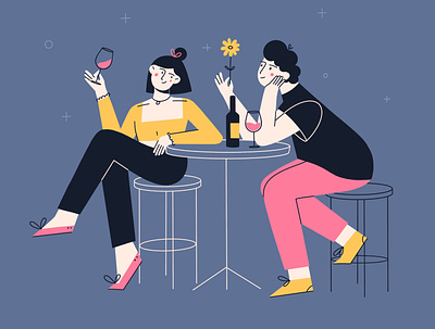 perfect date character couple date design flat illustration love procreate vector wine woman