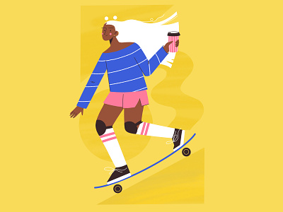 skater girl character coffee flat girl illustration procreate skateboard skater woman