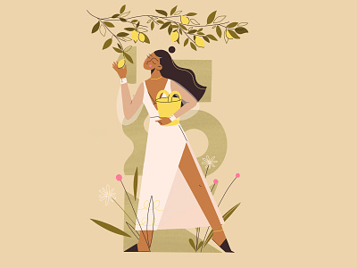 lemon tree character flat girl illustration lemon nature procreate vector woman
