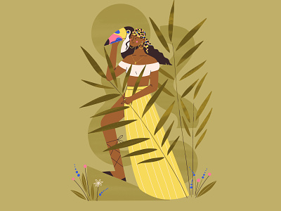 tropical mood character design flat girl illustration nature procreate toucan vector woman