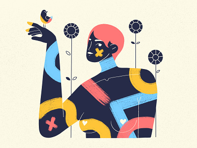 bird bird character design flat girl illustration procreate