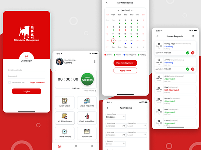 Attendance Management Application for Zynga application design application ui application ux ui attendance casestudy hr app ui design ui designer uiux ux casestudy ux designer uxdesign