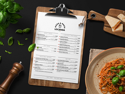 Menu for Italian restaurant.