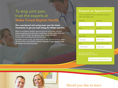 Landing Page health request appointment