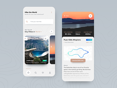 Hike the World — App Concept app concept design hiking interfaces minimalism minimalist mobile ui
