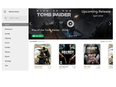 Games UI call of duty design downloads figma flat gaming website illustration minimal simple tomb raider ui vector website design