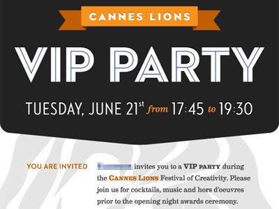 VIP invitation blue cannes lions invitation orange