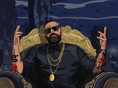 King of the dark batman dark future gold hip hop illustration king music tattoo