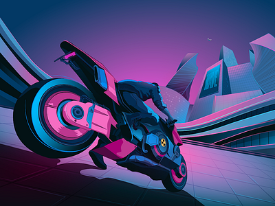 Futuristic Ride cyberpunk futuristic game gamer gta illustration john wicker killer motorcycle neon pro racer speed videogame youtube