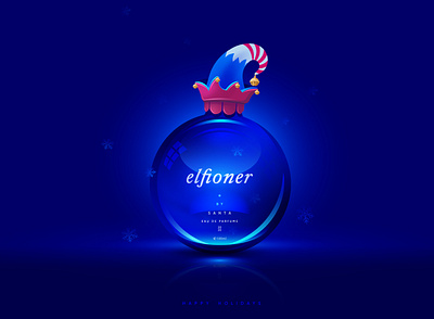 Elfioner by Santa 2020 blerus blue christmas concept elf happiness illustrator logodesign logotype new year package perfume reflection santa snowflake