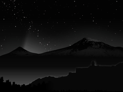 Ararat mountain | Armenia ararat armenia blackandwhite design dribbble illustration masis night sky sky stars vector yerevan հայաստան