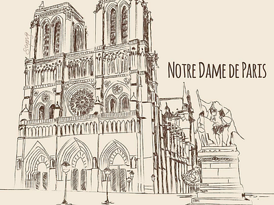 Notre Dame de Paris details france hand drawn illustration line art notre dame paris wacom