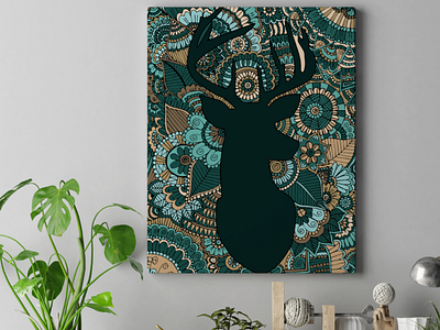 Oh Deer Acrylic Painting acrylic painting artist creative decor deer design details doodle art living room teal