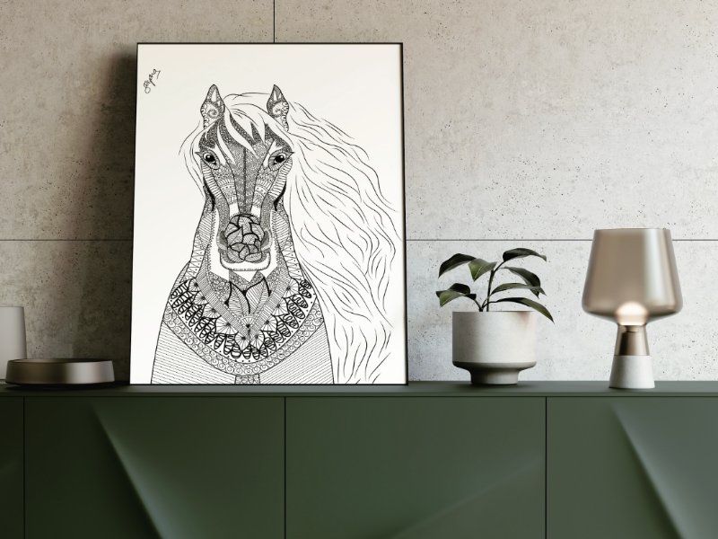 Horse Mandala wild nature animal order artlover artist creative details black and white doodle mandala horse