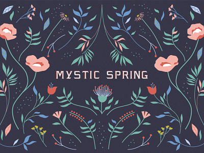 Mystic Spring botanical illustration branding colors flower illustration lettering pattern typo typography vector vintage