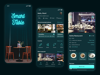 Restaurant table reservation app app booking design interaction design interface mobile mobile app design neon reservation restaurant table ui ux