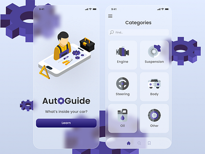 Auto Guide - mobile app design app automobile car car app car parts design glassmorphism mobile ui ux