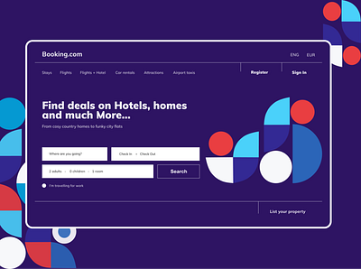 Main Screen for a Booking company blue booking design figures geometric geometric art geometric design geometrical geometry landing landing design main screen red travel ui uidesign