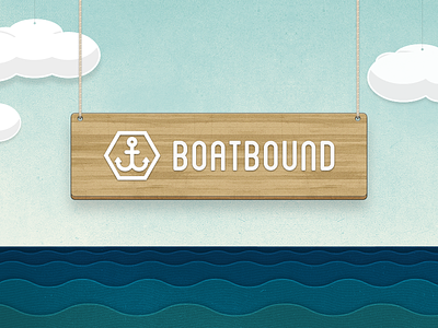 Boatbound Logo / Scene anchor boatbound logo ocean set sign sky waves wood