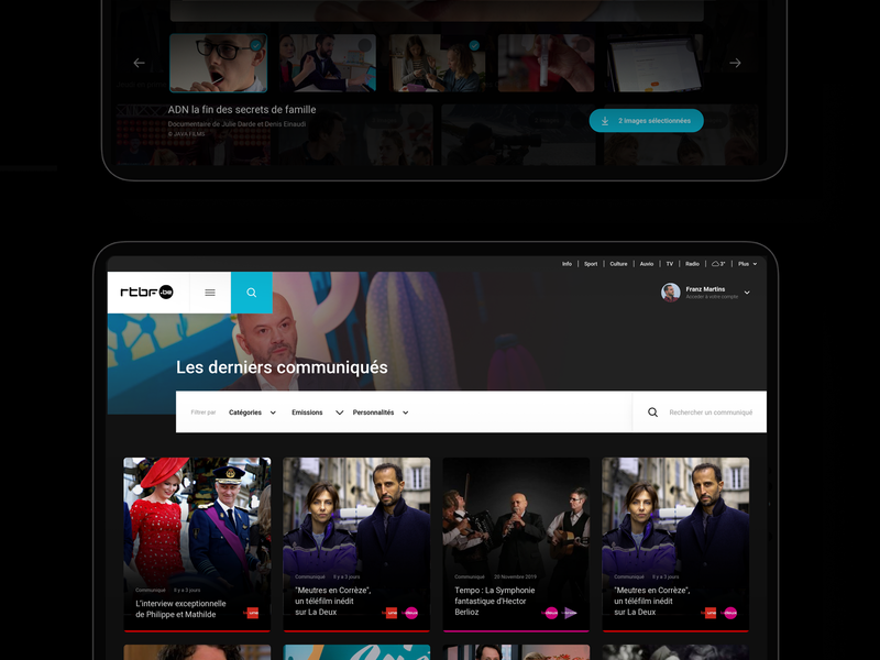 Optimised experience for RTBF Pro. card detailed search ui ux webdesign