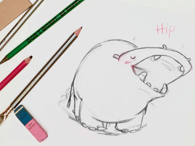 Hip. animal hippo hippopotamus pencil sketch sketchy wingtip wip