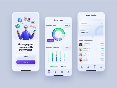 Payment Mobile App - Claymorphism UI 3d branding cash claymorphism clear crypto dark ui icon illustration light mobile modern money neomorphism new payment skeuomorphism trend ui ux