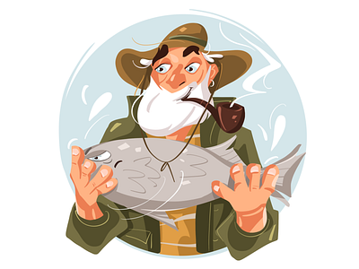 Fisherman with his big fish character character design character illustration characterdesign fish fisherman fishing illustration illustration art