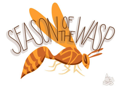 Season of the Wasp brown hand lettering illustration orange wasp