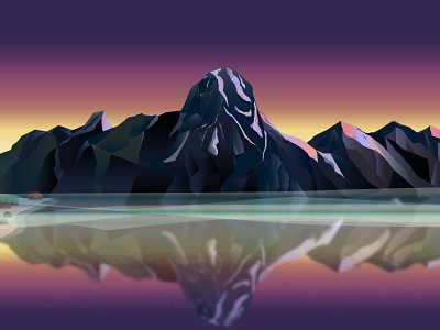 Mountains At The Lake ambient illustration lake mountains nature reflection relax sky snow sunrise sunset valley water