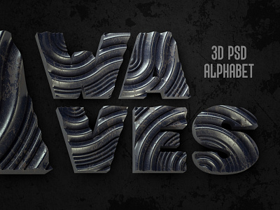 Waves PSD Alphabet 3d 3d art alphabet decorative design font letter lettering render style typeface typography