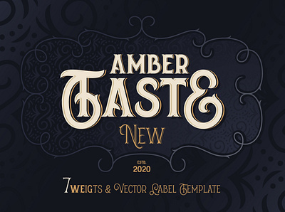 Amber Taste New. Font and Template alphabet decorative design font label lettering style template type typeface typography update vector vintage