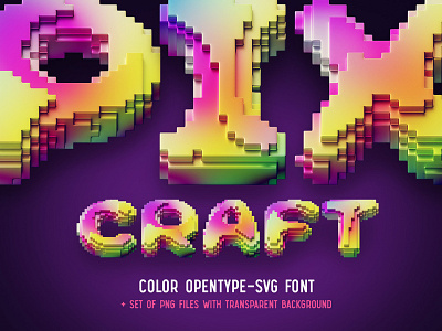Pixcraft – Color Bitmap Font. 3d abc alphabet color cube decorative design font game lettering modern pixel render text typeface