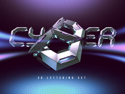 Cyber 3d lettering set 3d alphabet cyber cyberpunk font lettering metal modern render robot style technology text typeface