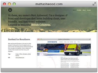 mattashwood.com Redesign home logo media queries web website