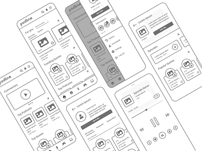 Podline - Podcast App #3 (Wireframes) app app design app designer application application ui interface interface design interface designer podcasts ui ui design uiux user experience user interface ux ux design wireframe design wireframes wireframing