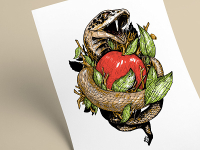 Snake & Apple brush color design drawing illustration inking inktober painting photoshop tshirt vector